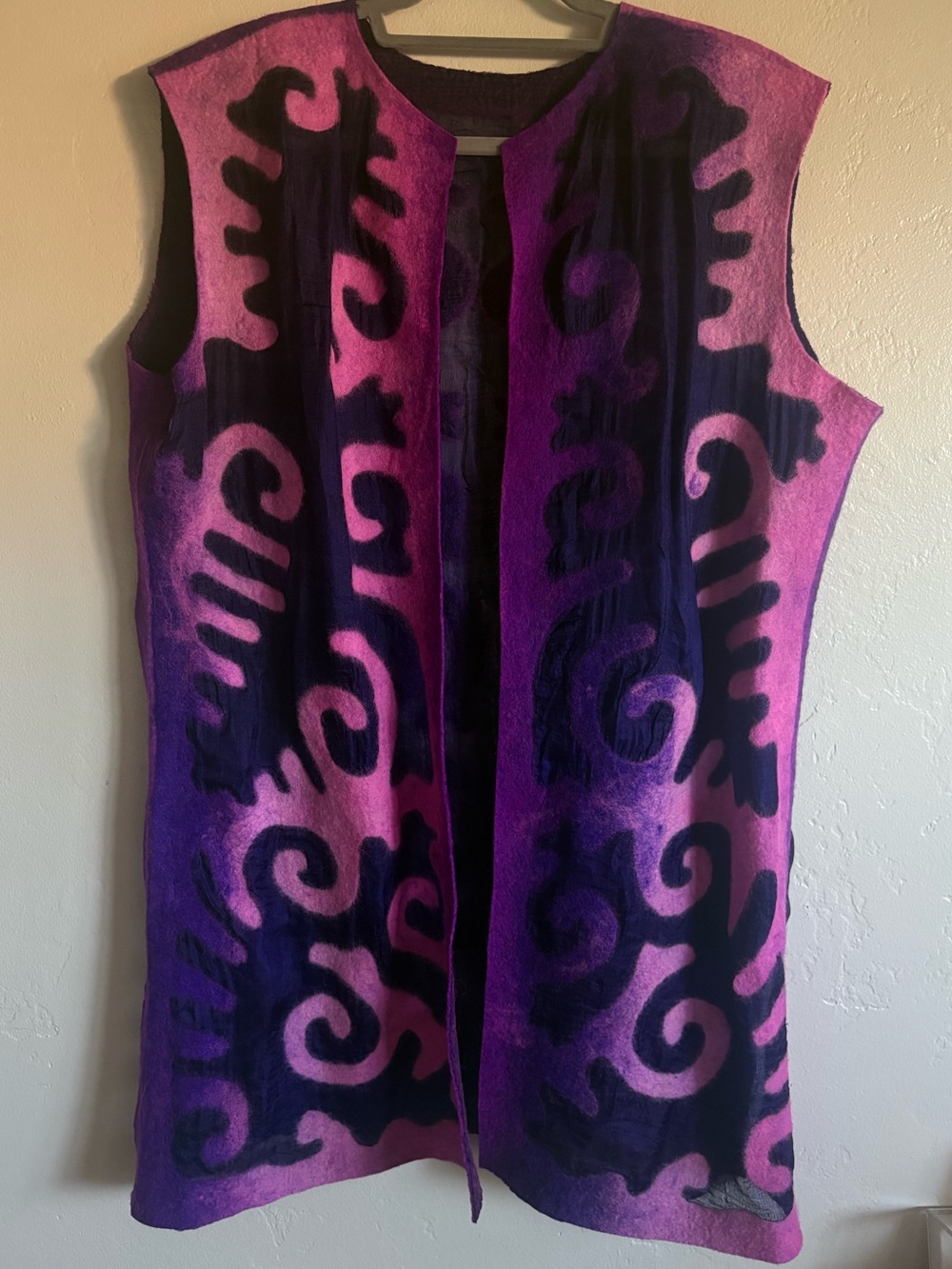 Handmade Kyrgyz Felted Wool Silk Vest Pink Magenta Purple Art To Wear